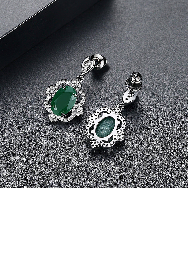 Fashion Vintage Black Plated Geometric Pattern Earrings with Green Cubic Zirconia - Luxurious Look