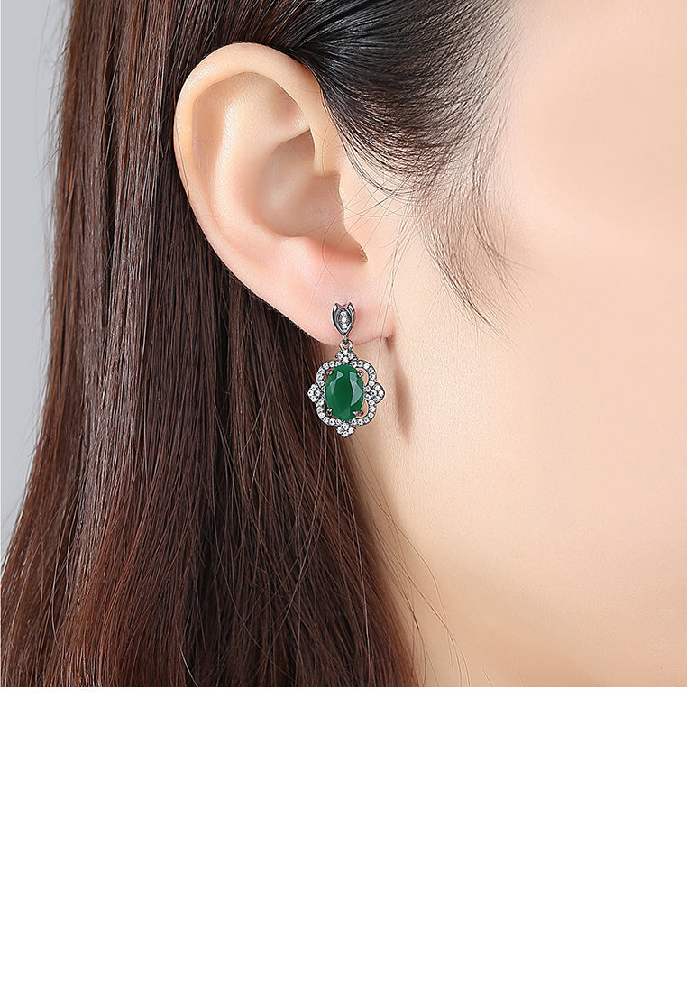 Fashion Vintage Black Plated Geometric Pattern Earrings with Green Cubic Zirconia - Luxurious Look