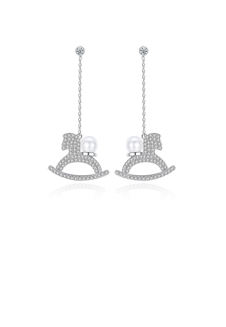 Fashion Creative Trojan Imitation Pearl Tassel Earrings with Zircon - Luxurious Look