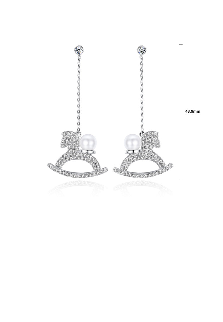 Fashion Creative Trojan Imitation Pearl Tassel Earrings with Zircon - Luxurious Look