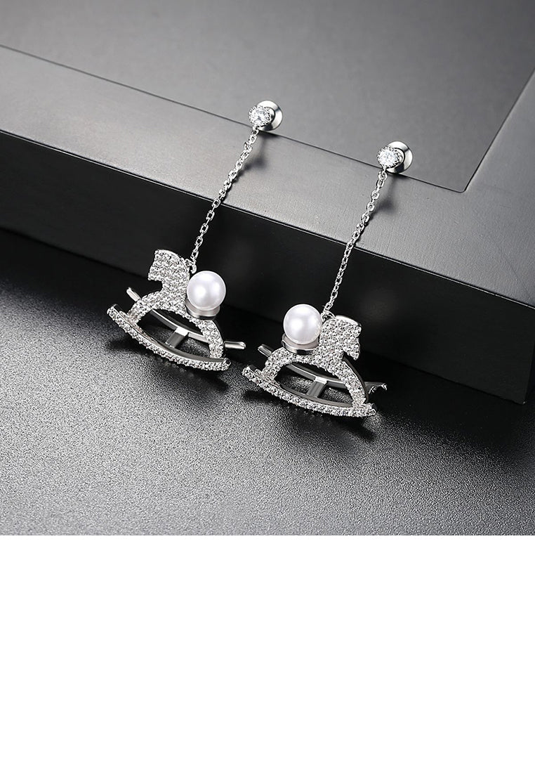 Fashion Creative Trojan Imitation Pearl Tassel Earrings with Zircon - Luxurious Look