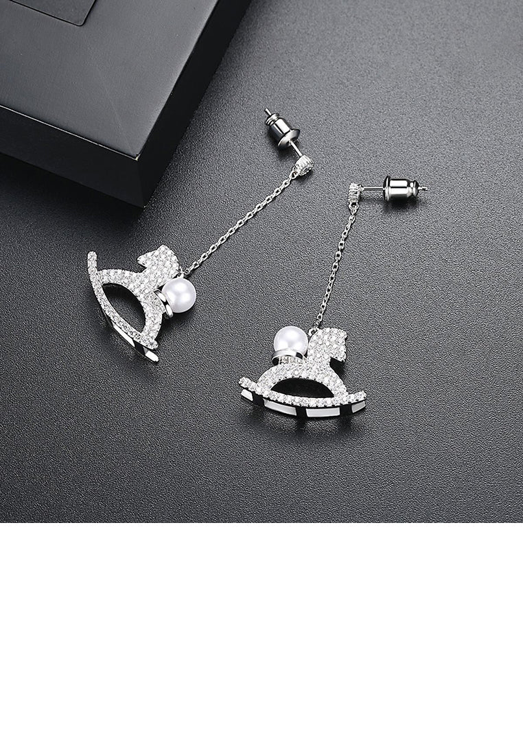 Fashion Creative Trojan Imitation Pearl Tassel Earrings with Zircon - Luxurious Look