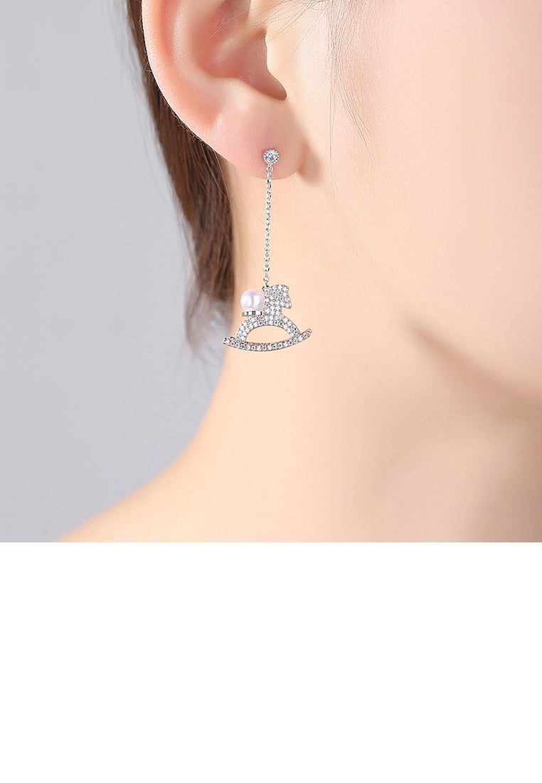 Fashion Creative Trojan Imitation Pearl Tassel Earrings with Zircon - Luxurious Look
