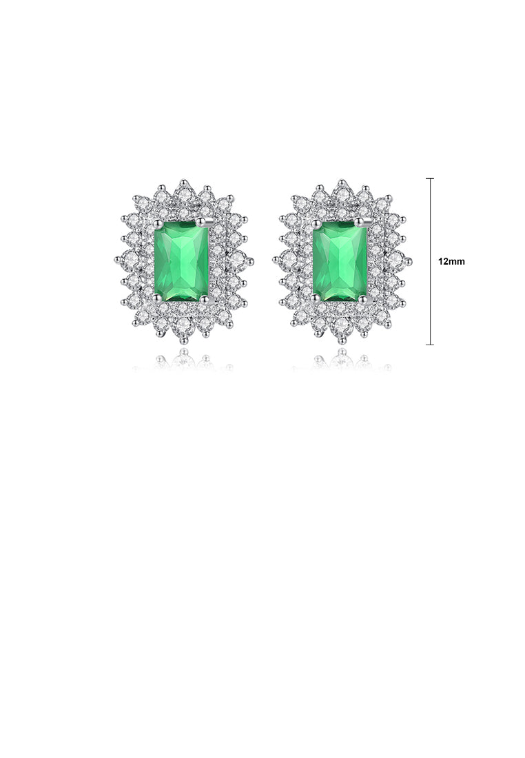 Elegant and Bright Geometric Rectangle Pattern Stud Earrings with Green Cubic Zirconia - Luxurious Look
