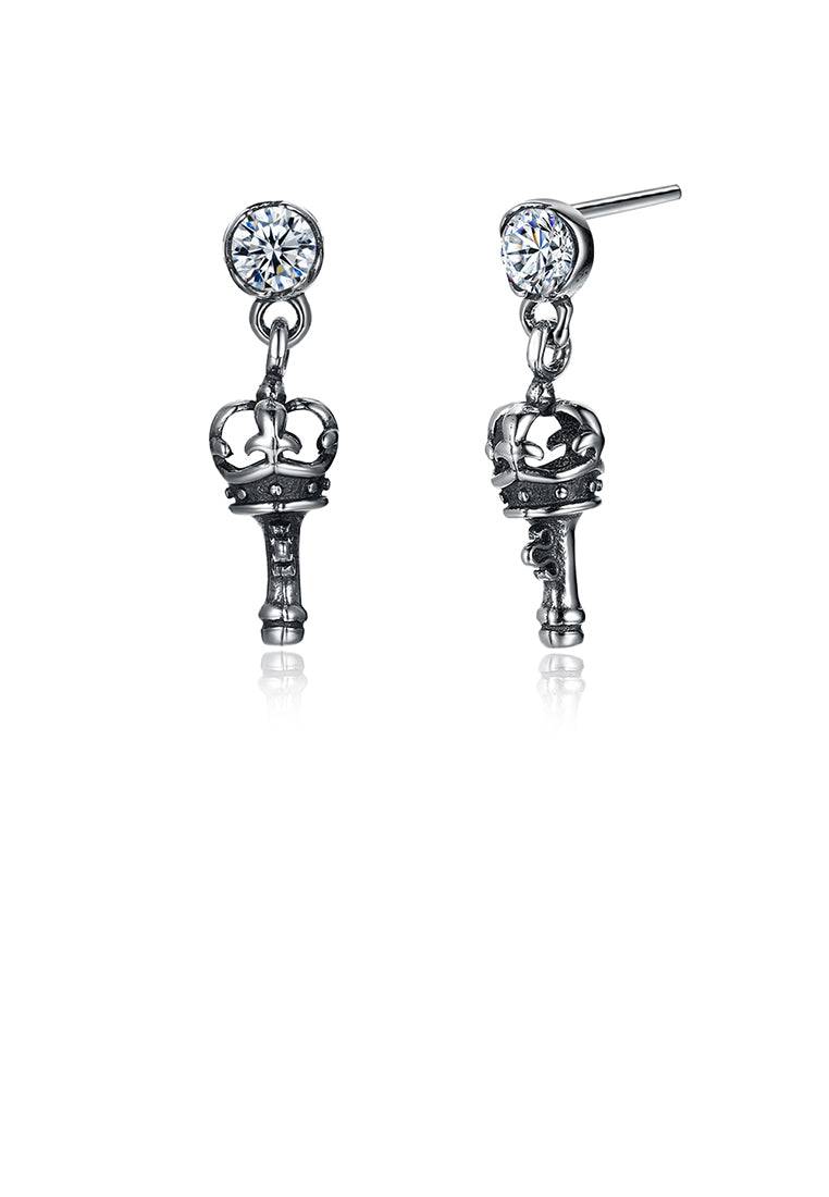 925 Sterling Silver Vintage Individual Key Earrings with Austrian Element Crystal