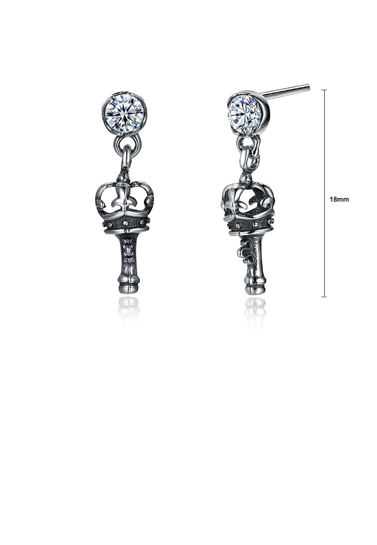 925 Sterling Silver Vintage Individual Key Earrings with Austrian Element Crystal