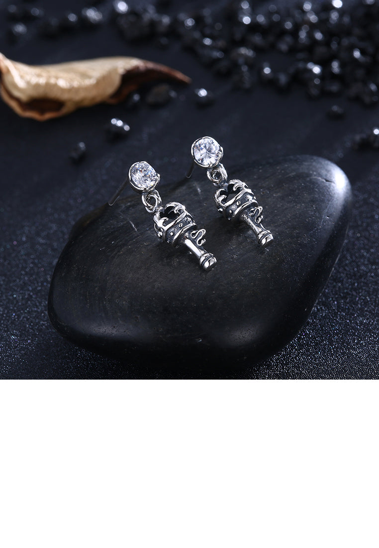 925 Sterling Silver Vintage Individual Key Earrings with Austrian Element Crystal