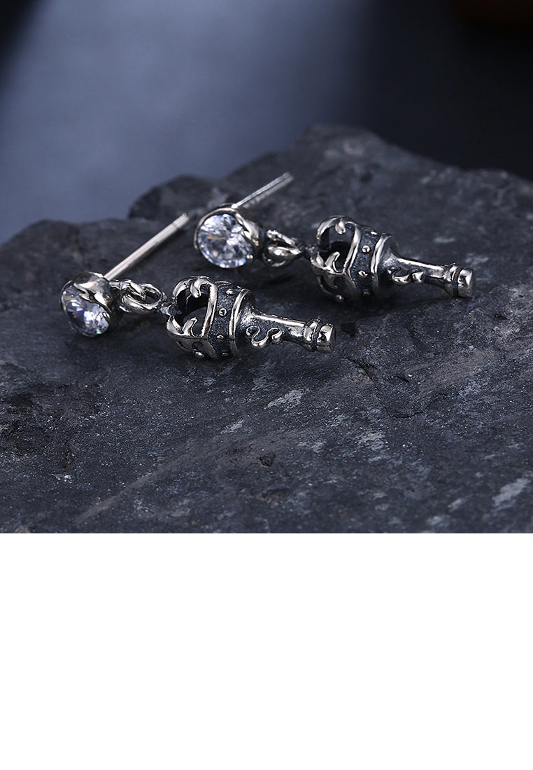 925 Sterling Silver Vintage Individual Key Earrings with Austrian Element Crystal