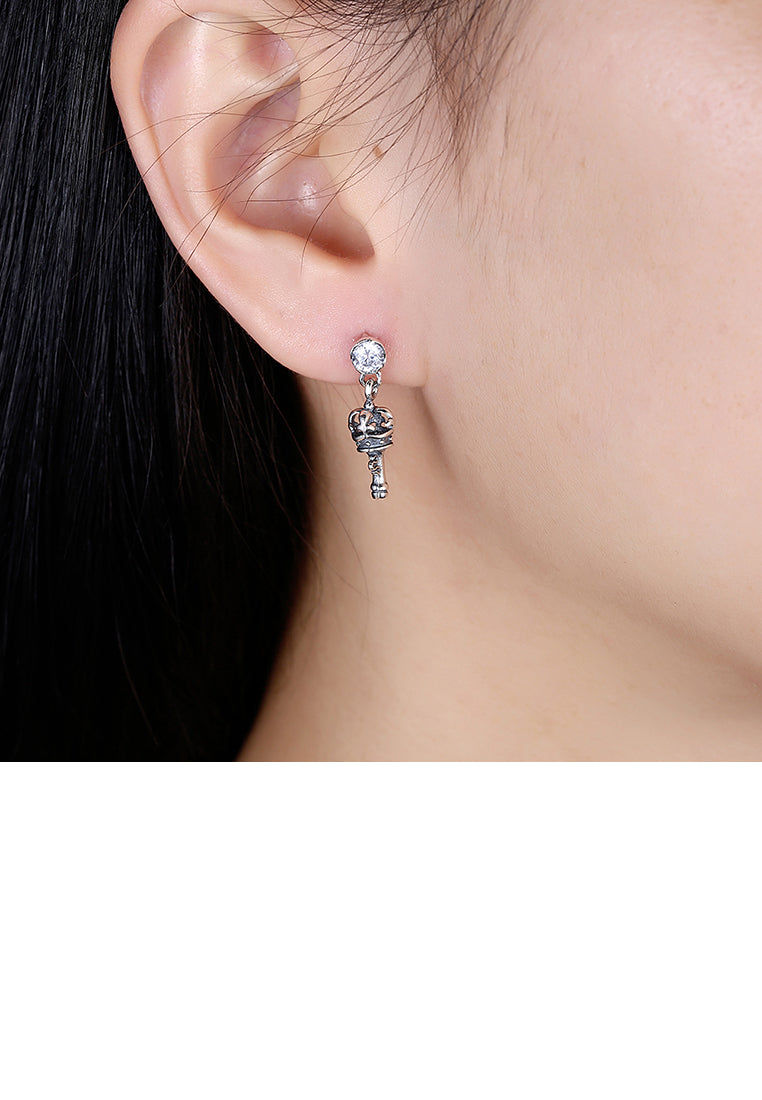 925 Sterling Silver Vintage Individual Key Earrings with Austrian Element Crystal