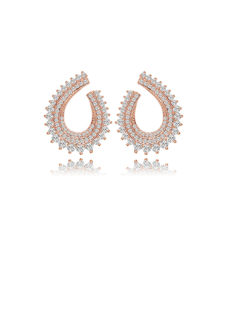 Elegant and Fashion Plated Rose Gold Geometric Water Drop Stud Earrings with Cubic Zirconia - Luxurious Look