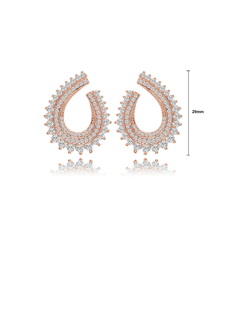 Elegant and Fashion Plated Rose Gold Geometric Water Drop Stud Earrings with Cubic Zirconia - Luxurious Look