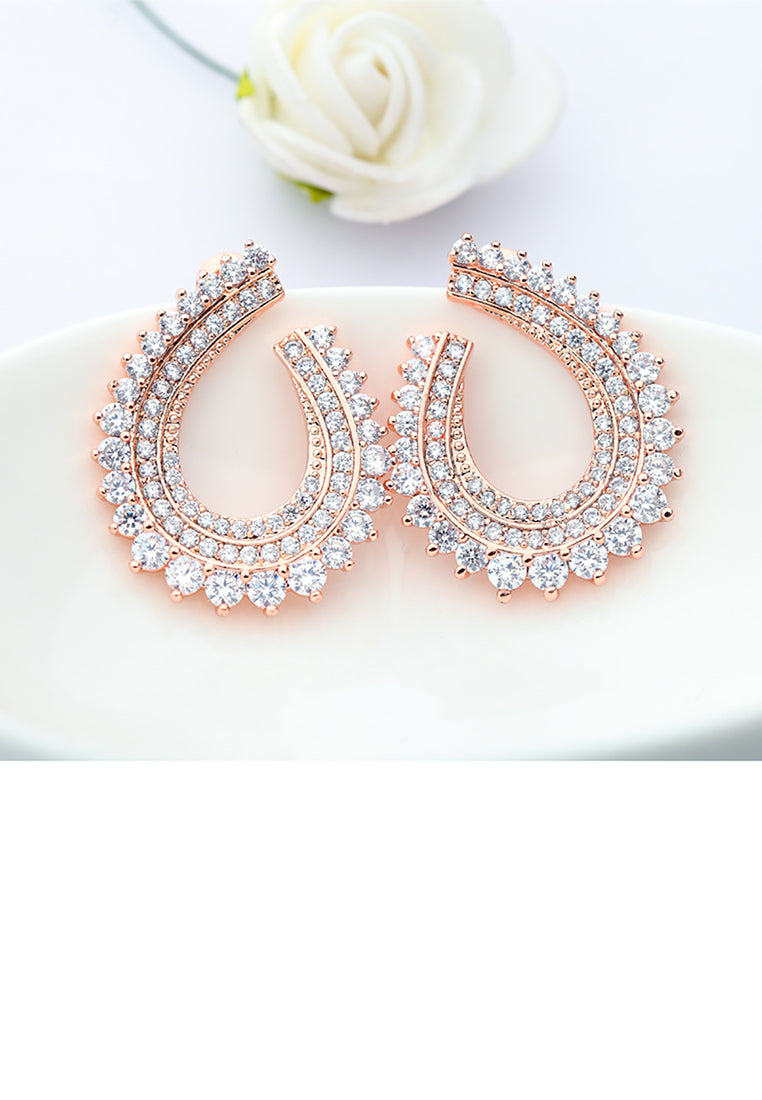 Elegant and Fashion Plated Rose Gold Geometric Water Drop Stud Earrings with Cubic Zirconia - Luxurious Look