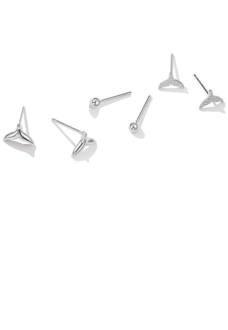 925 Sterling Silver Simple and Refined Fish Tail Cubic Zircon Three-piece Stud Earrings