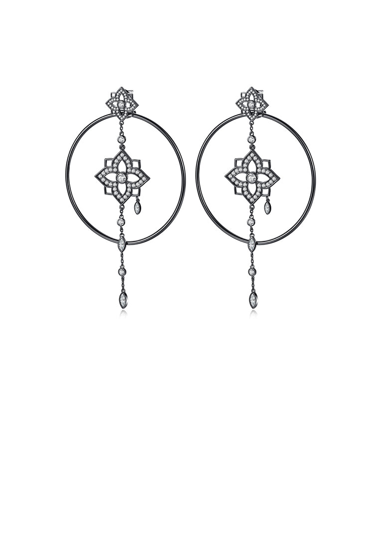 Simple Vintage Plated Black Geometric Circle Pattern Tassel Earrings with Cubic Zirconia - Luxurious Look