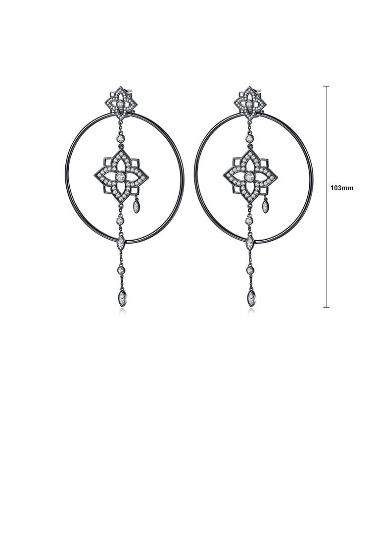 Simple Vintage Plated Black Geometric Circle Pattern Tassel Earrings with Cubic Zirconia - Luxurious Look