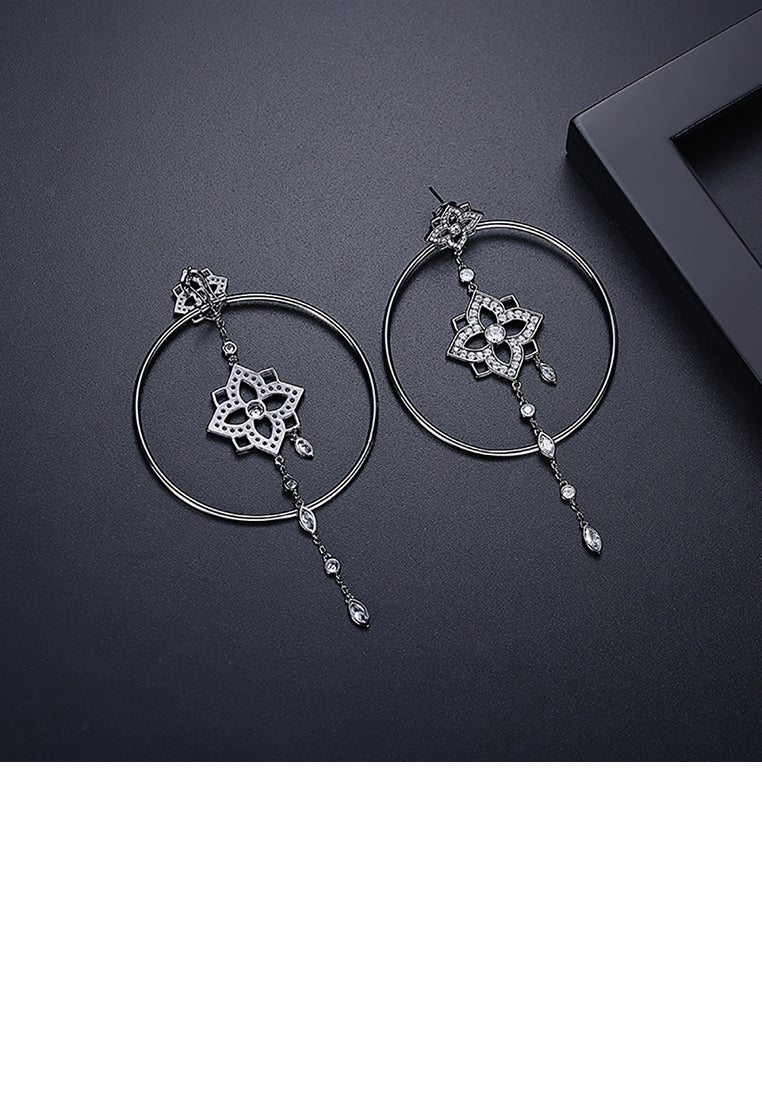 Simple Vintage Plated Black Geometric Circle Pattern Tassel Earrings with Cubic Zirconia - Luxurious Look