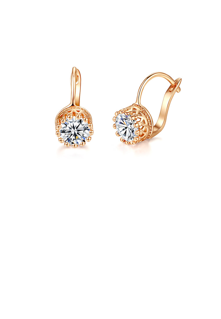 Fashion Simple Plated Rose Gold Geometric Round Cubic Zirconia Earrings - Luxurious Look