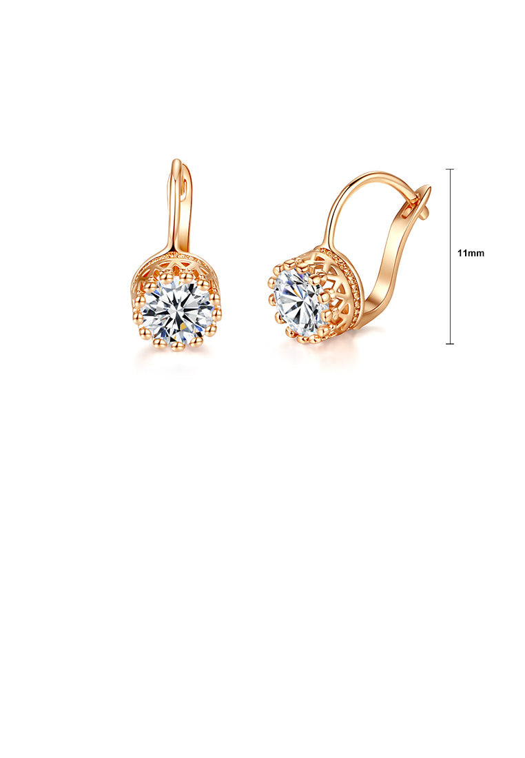 Fashion Simple Plated Rose Gold Geometric Round Cubic Zirconia Earrings - Luxurious Look