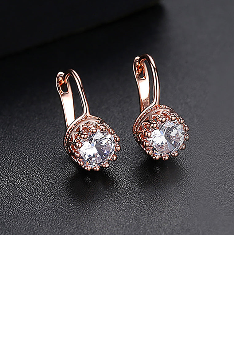 Fashion Simple Plated Rose Gold Geometric Round Cubic Zirconia Earrings - Luxurious Look