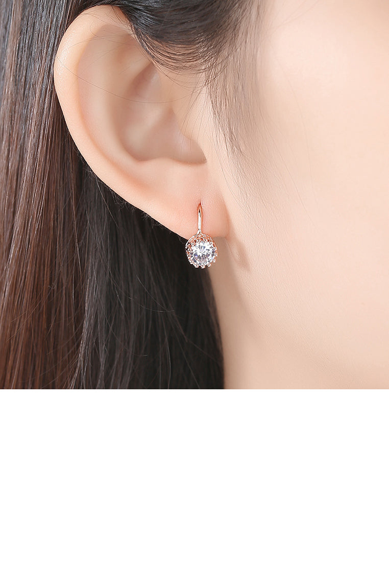 Fashion Simple Plated Rose Gold Geometric Round Cubic Zirconia Earrings - Luxurious Look