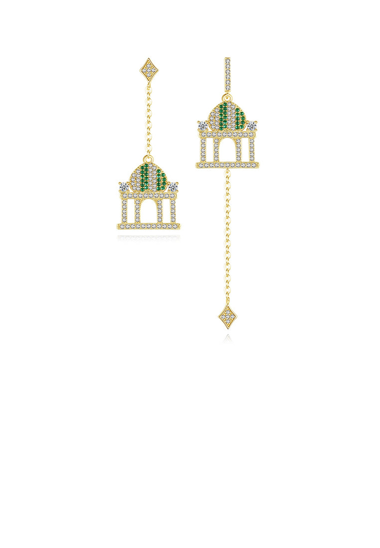Simple and Creative Plated Gold Castle Tassel Earrings with Cubic Zirconia - Luxurious Look