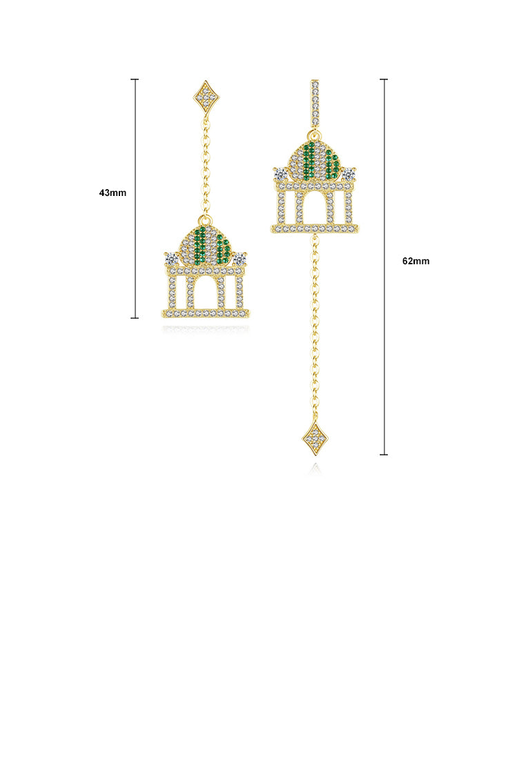 Simple and Creative Plated Gold Castle Tassel Earrings with Cubic Zirconia - Luxurious Look