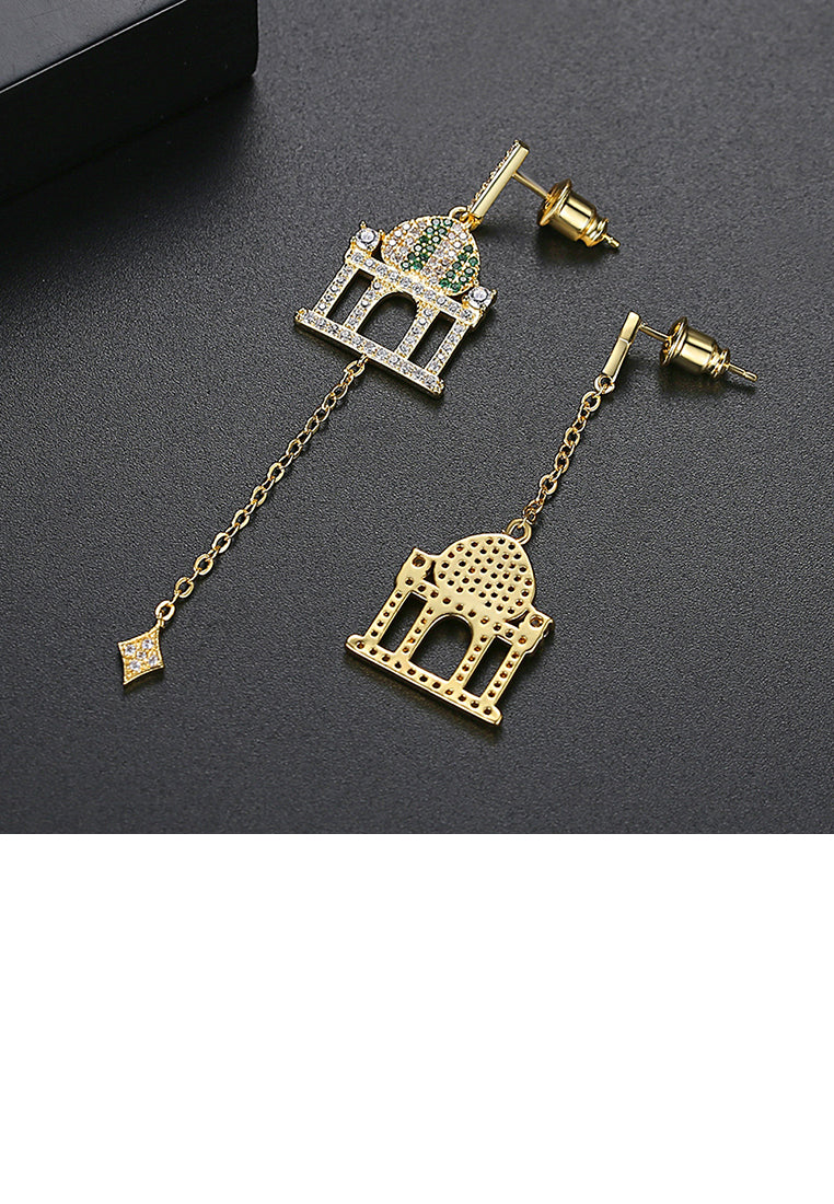 Simple and Creative Plated Gold Castle Tassel Earrings with Cubic Zirconia - Luxurious Look