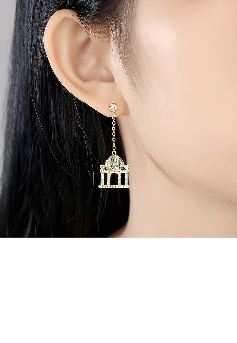 Simple and Creative Plated Gold Castle Tassel Earrings with Cubic Zirconia - Luxurious Look