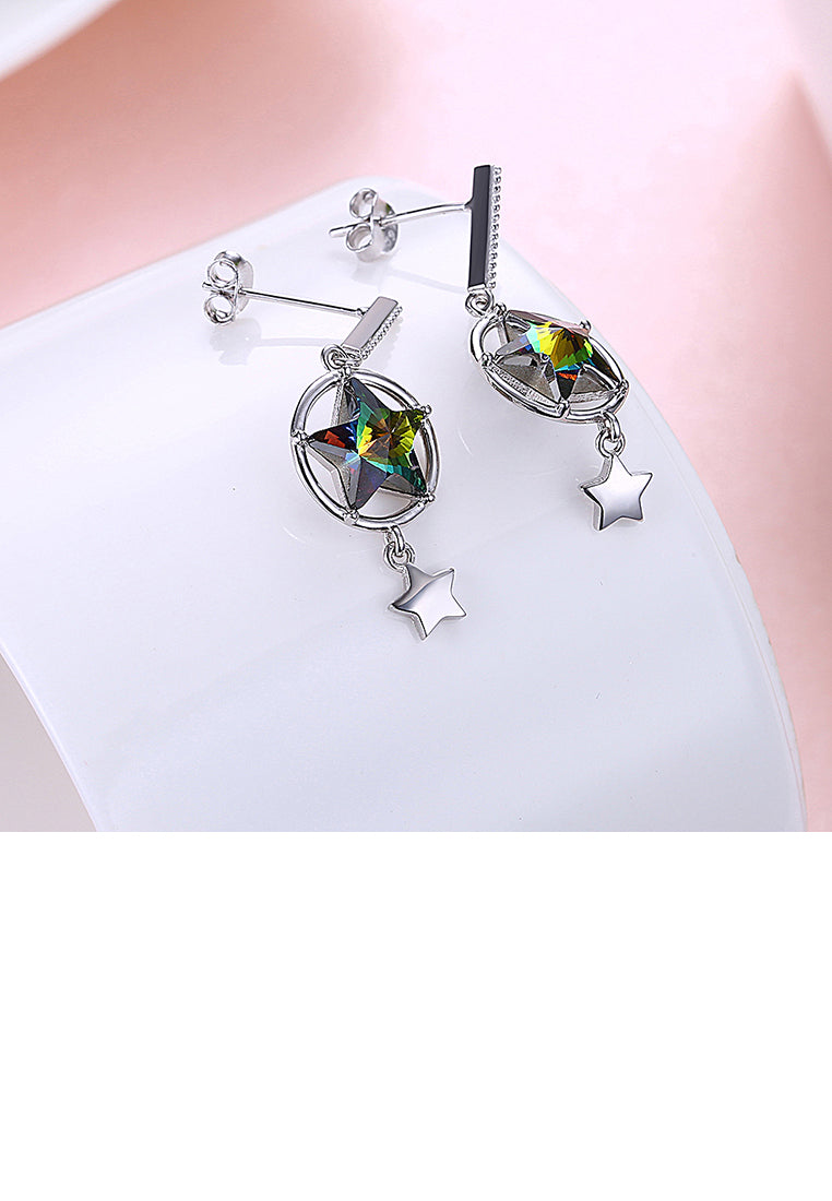 925 Sterling Silver Fashion Sparkling Stars Earrings with Austrian Element Crystal