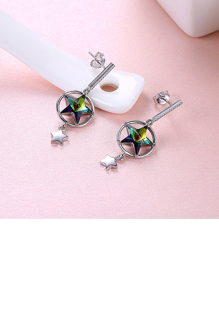 925 Sterling Silver Fashion Sparkling Stars Earrings with Austrian Element Crystal