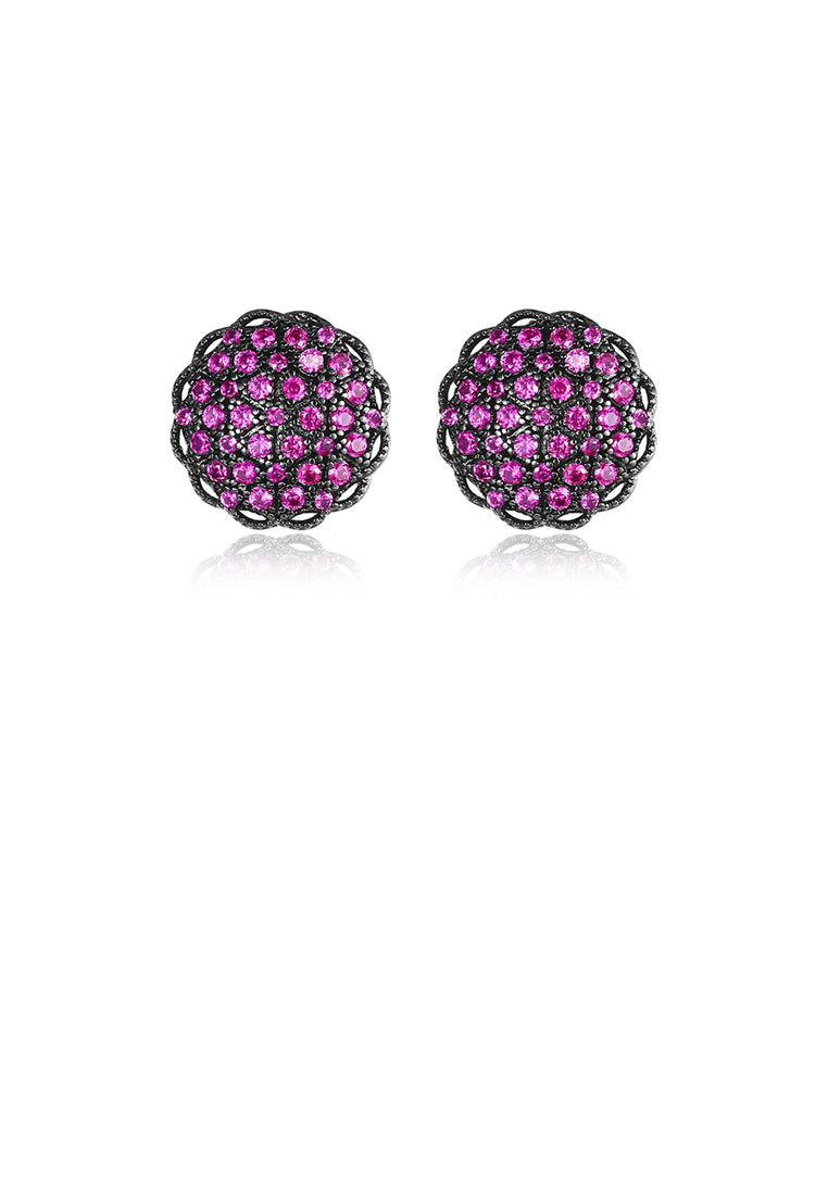 Fashion Simple Plated Black Flower Purple Cubic Zirconia Stud Earrings - Luxurious Look