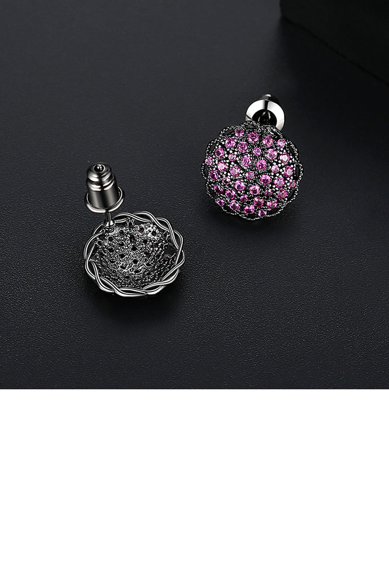 Fashion Simple Plated Black Flower Purple Cubic Zirconia Stud Earrings - Luxurious Look