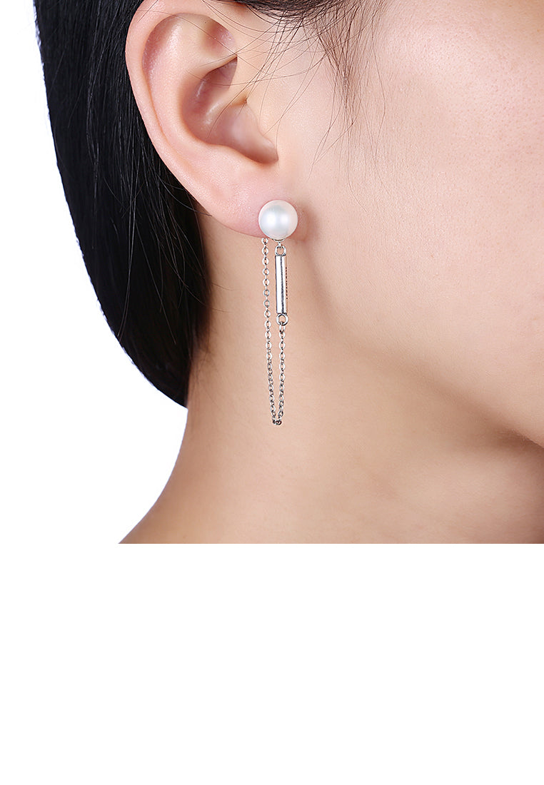925 Sterling Silver Pearl Tassel Earring - Luxurious Look