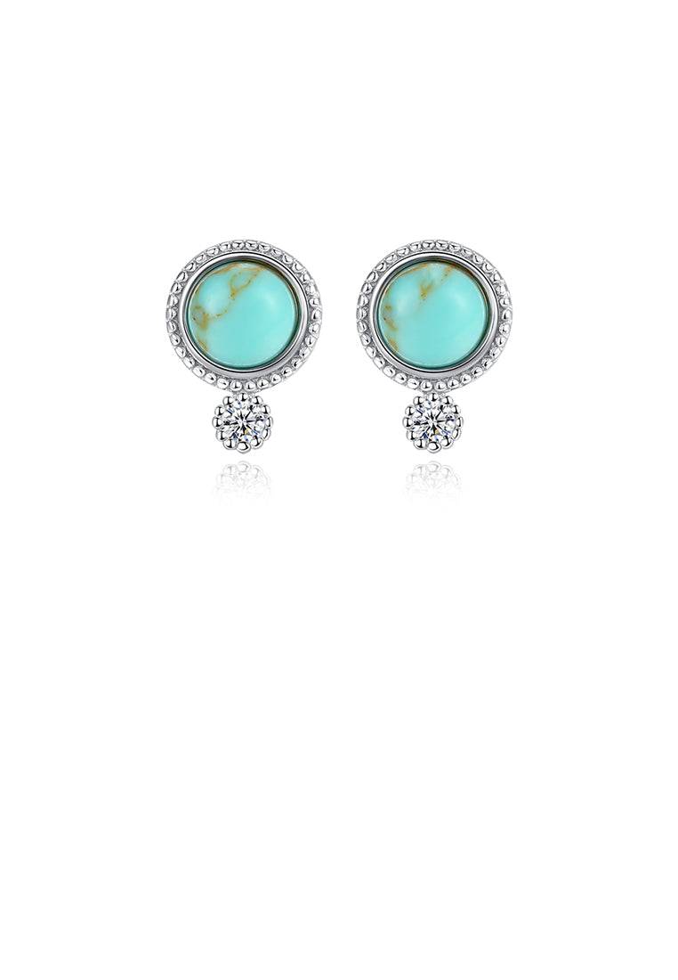 925 Sterling Silver Simple and Fashion Geometric Round Stud Earrings with Turquoise and Cubic Zirconia - Luxurious Look