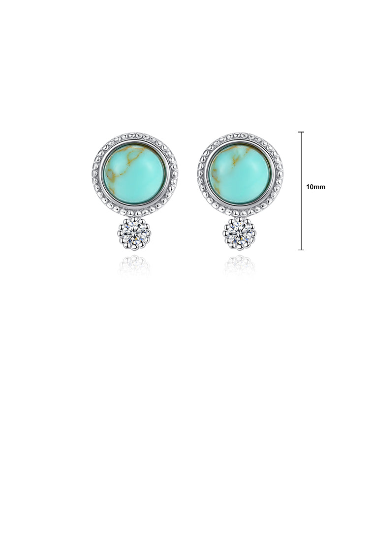 925 Sterling Silver Simple and Fashion Geometric Round Stud Earrings with Turquoise and Cubic Zirconia - Luxurious Look