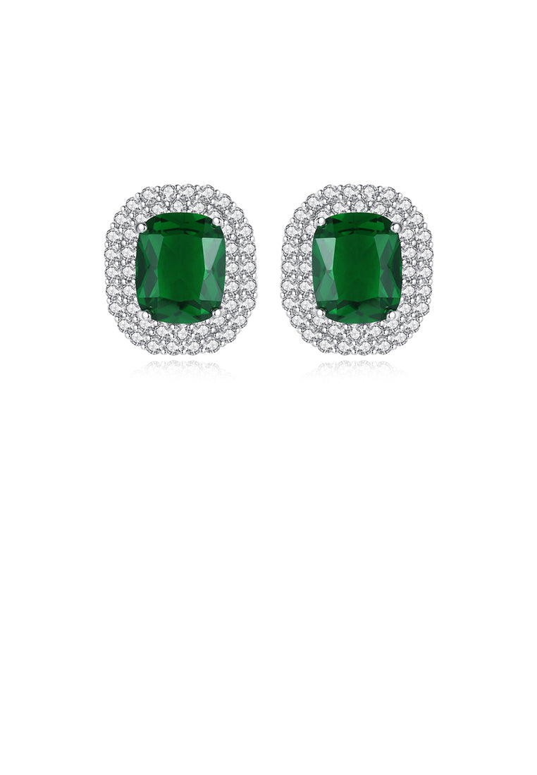 Elegant Bright Geometric Green Cubic Zirconia Stud Earrings - Luxurious Look