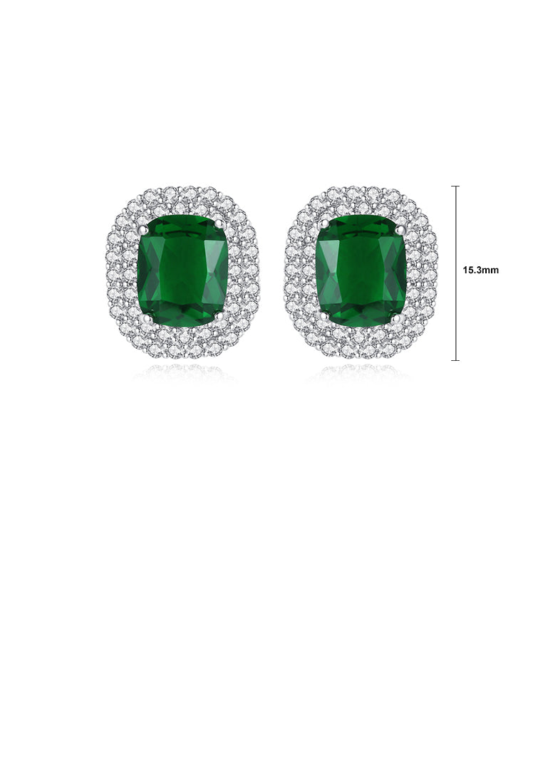 Elegant Bright Geometric Green Cubic Zirconia Stud Earrings - Luxurious Look