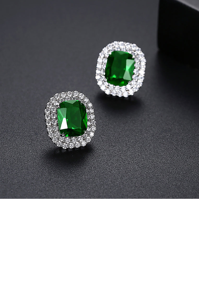 Elegant Bright Geometric Green Cubic Zirconia Stud Earrings - Luxurious Look