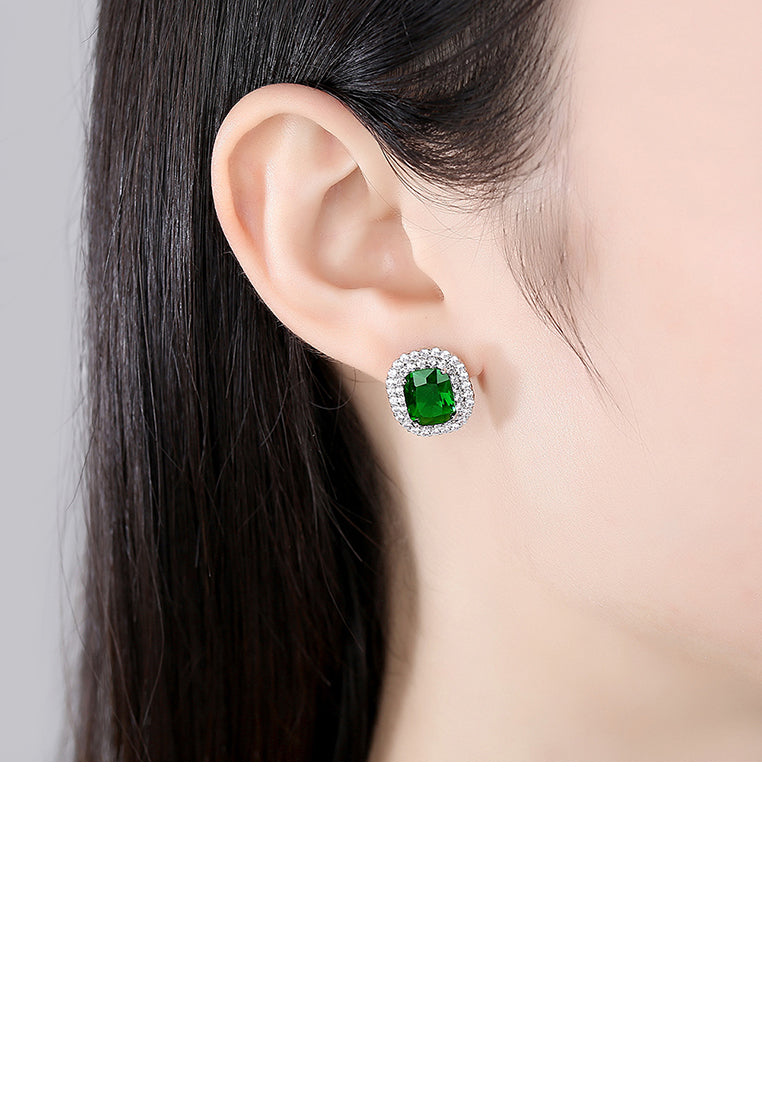 Elegant Bright Geometric Green Cubic Zirconia Stud Earrings - Luxurious Look