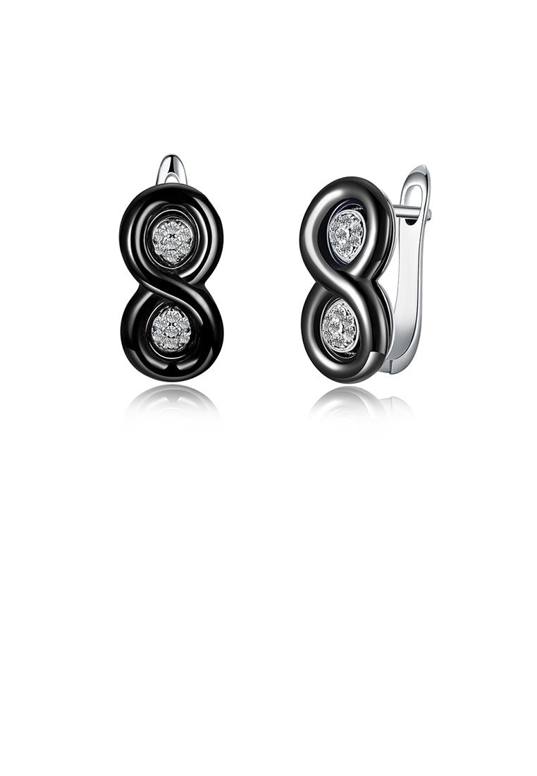 925 Sterling Silver Fashion Number 8 Black Ceramic Stud Earrings with Austrian Element Crystal
