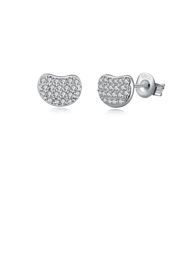 925 Sterling Silver Simple Fashion Elegant Beans Ear Studs and Earrings with Cubic Zircon