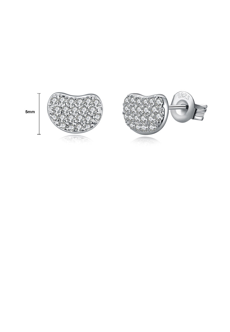 925 Sterling Silver Simple Fashion Elegant Beans Ear Studs and Earrings with Cubic Zircon