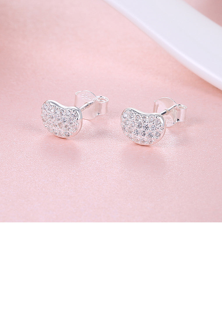925 Sterling Silver Simple Fashion Elegant Beans Ear Studs and Earrings with Cubic Zircon