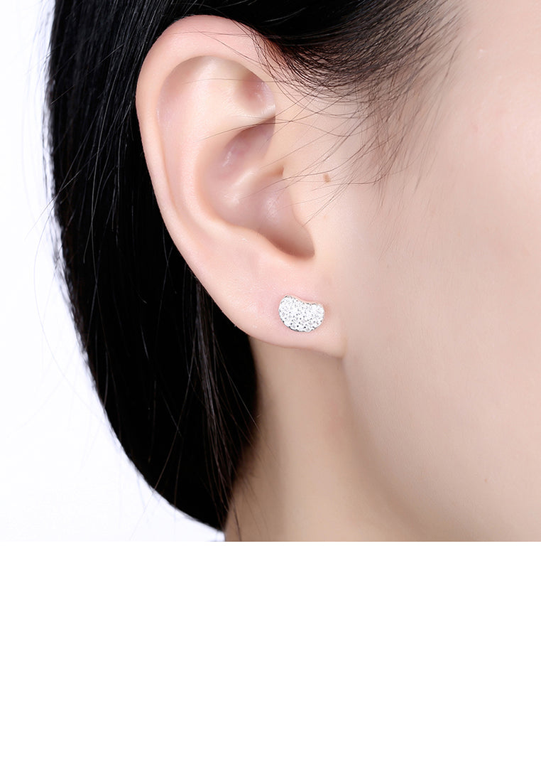 925 Sterling Silver Simple Fashion Elegant Beans Ear Studs and Earrings with Cubic Zircon