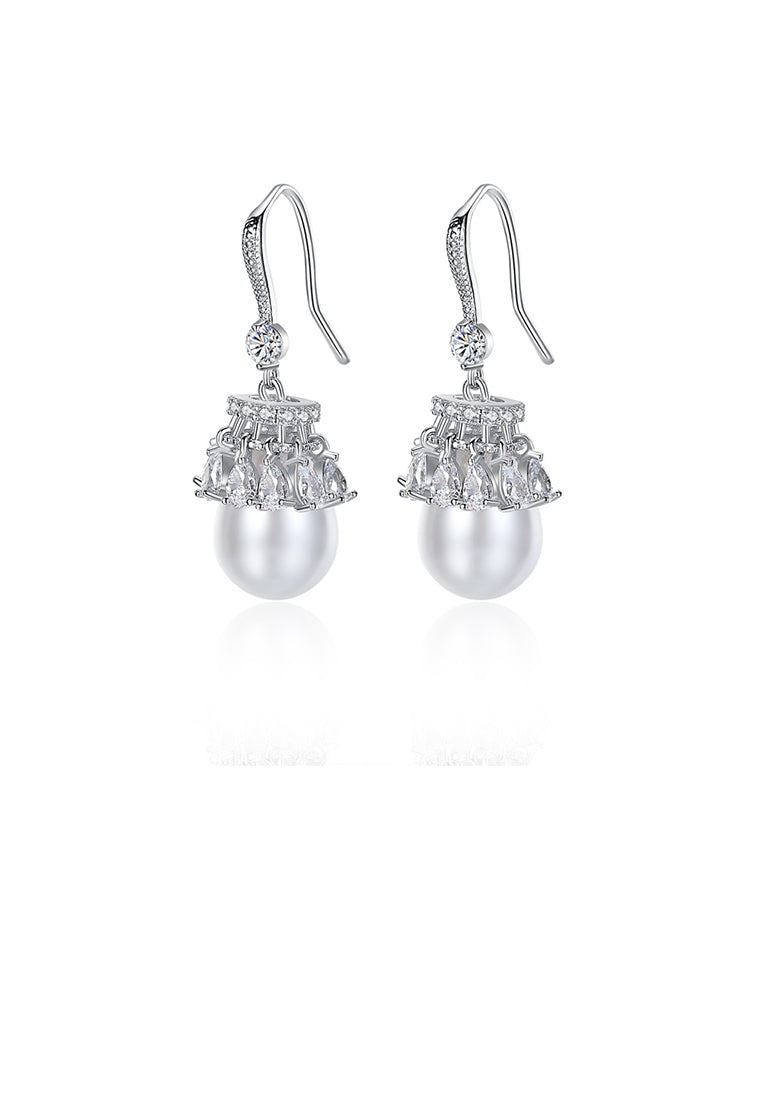 Elegant and Simple Geometric Water Drop-shaped Imitation Pearl Earrings with Cubic Zirconia - Luxurious Look