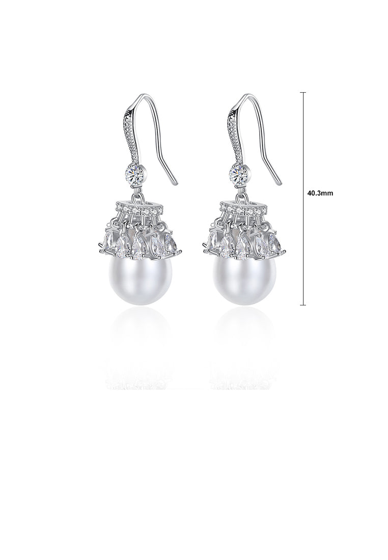 Elegant and Simple Geometric Water Drop-shaped Imitation Pearl Earrings with Cubic Zirconia - Luxurious Look