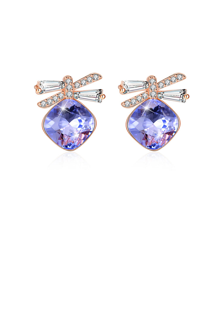 925 Sterling Silve Sparkling Elegant Noble Romantic Sweet Fantasy Purple Butterfly Earrings with Austrian Element Crystal