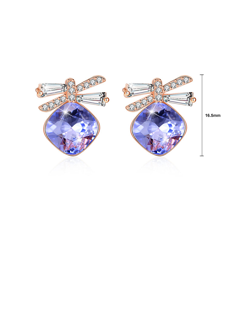 925 Sterling Silve Sparkling Elegant Noble Romantic Sweet Fantasy Purple Butterfly Earrings with Austrian Element Crystal