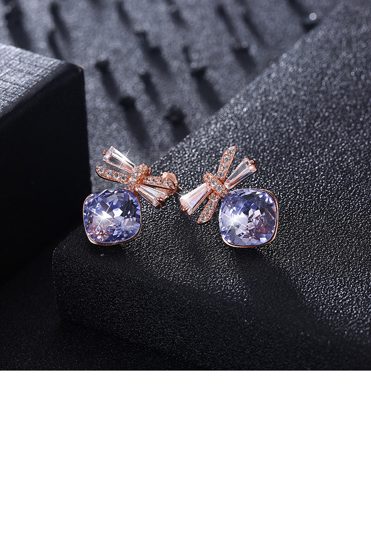 925 Sterling Silve Sparkling Elegant Noble Romantic Sweet Fantasy Purple Butterfly Earrings with Austrian Element Crystal