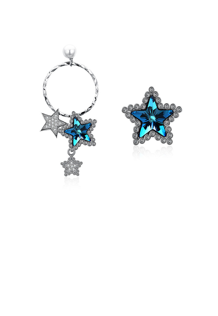 925 Sterling Silve Elegant Romantic Brilliant Fantasy Blue Starry Sky Asymmetric Earrings with Austrian Element Crystal
